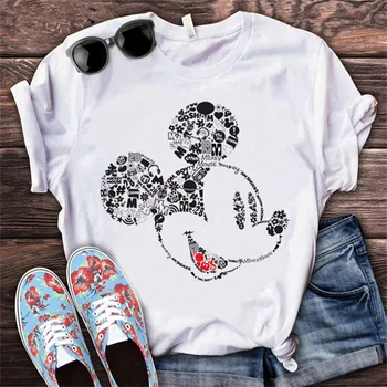 Disney Mickey Minnie Mouse Drukāts Apģērbu, Sieviešu T Krekls Smieklīgi Tshirt Ikdienas Topi, t-veida Modes Sieviešu Punk T-krekls Ropa Mujer Attēls 2