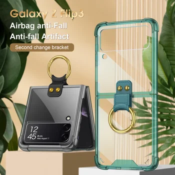 Drošības Spilvens Ar Pirkstu Gredzenu Case For Samsung Galaxy Z Flip 3 Gadījumā, Caurspīdīgs