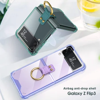 Drošības Spilvens Ar Pirkstu Gredzenu Case For Samsung Galaxy Z Flip 3 Gadījumā, Caurspīdīgs Attēls 2