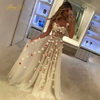 Līnijas, vakartērpi, Mīļotā Balles Kleitu Ziedu Appliques 3D Ziedu Formālu Kleita Elegants Puse Kleita Garā celebrity kleitas Attēls 2