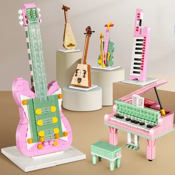Mūzikas Instruments, Celtniecības Bloki, Mini, Klavieres, Ģitāra, Vijole Mūzikas Modeli, Montāža Apdare DIY Bērnu Izglītības Rotaļlieta Dāvana