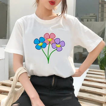 Smieklīgu T Kreklu apdruka Vīriešu Sieviešu Vasaras Īsām Piedurknēm Unisex Modes Top Tees Vīrietis Sieviete Āra Gadījuma White Flower T Krekls Attēls 2