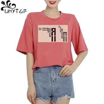 UHYTGF korejas 4XL Liela izmēra t-krekli sieviete tīrtoņa krāsu savvaļas gadījuma vasaras top sieviete īsām piedurknēm, elegants t krekli, sieviešu 964