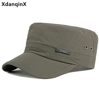 XdanqinX Vīriešu Dzīvoklis Klp Kokvilnas Militārās Cepures, Regulējams Izmērs Navy Cepuri Snapback Cap Vienkāršu Gadījuma Modes Sporta Cepures Melnu Vāciņu